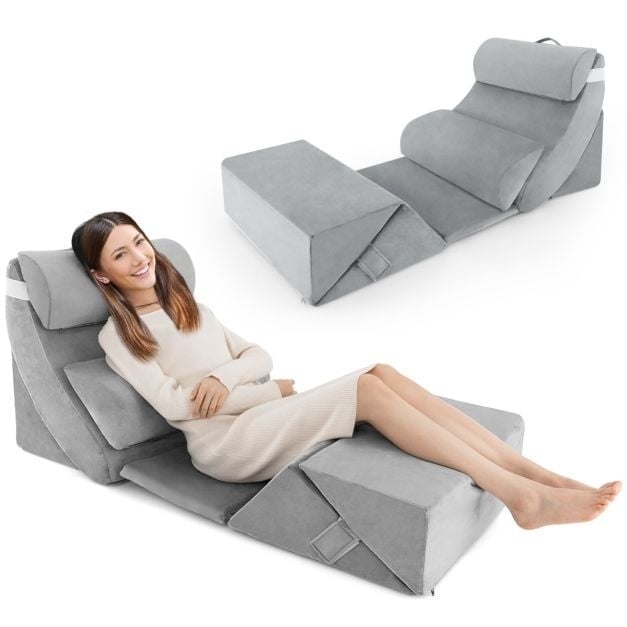 0783501425427 - 7er-Set Memory Foam Lesekissen   Orthopädische Kissen   Waschbarer Bezug   Ergonomisch   Grau