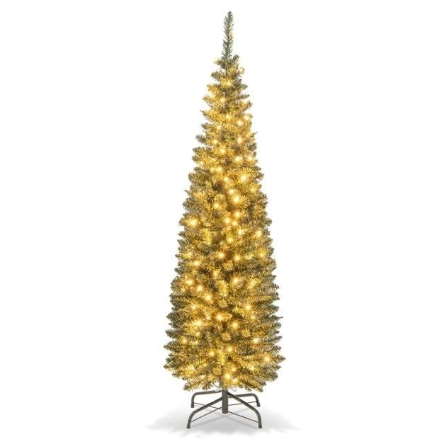 0783501425632 - Künstlicher Weihnachtsbaum 150 cm Beleuchteter Weihnachtsbaum in Bleistiftform mit 296 Zweigspitzen 150 warmweißen LED-Lichtern und Metallständer