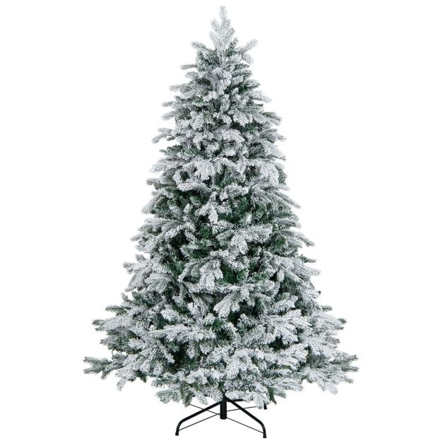 0783501426233 - 180 cm großer künstlicher Weihnachtsbaum Beflockter Weihnachtsbaum mit 1415 Zweigspitzen 260 warmweiße LED-Lichter Beleuchteter Weihnachtsbaum Weiß + Grün