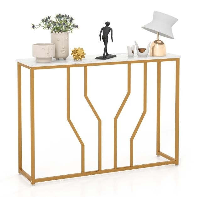 0783501426783 - Konsolentisch Marmor Eingangstisch Modernes Geometrisches Design Gold Metallrahmen Anti-Tilt Set Inklusive 110 x 30 x 80 cm