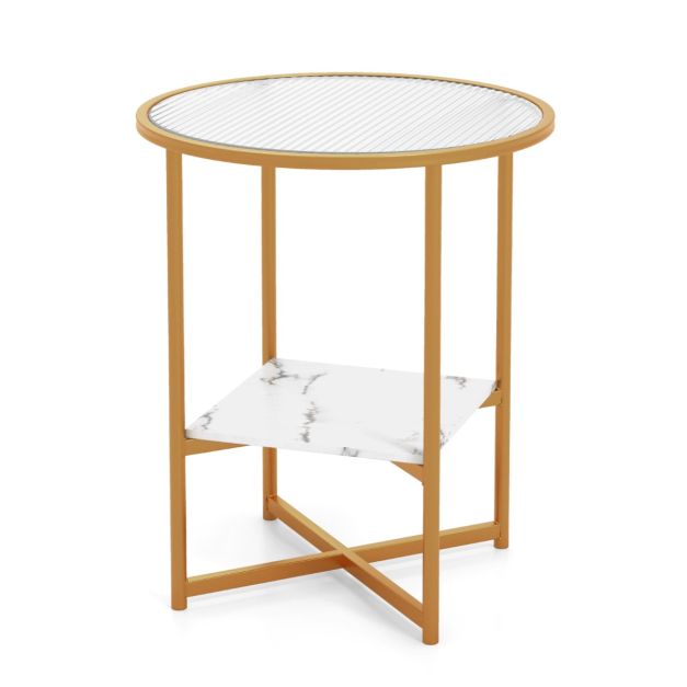 0783501426806 - Beistelltisch - Verstellbar - 30Kg Belastbarkeit - 50 x 50 x 60 cm - Weiß & Gold