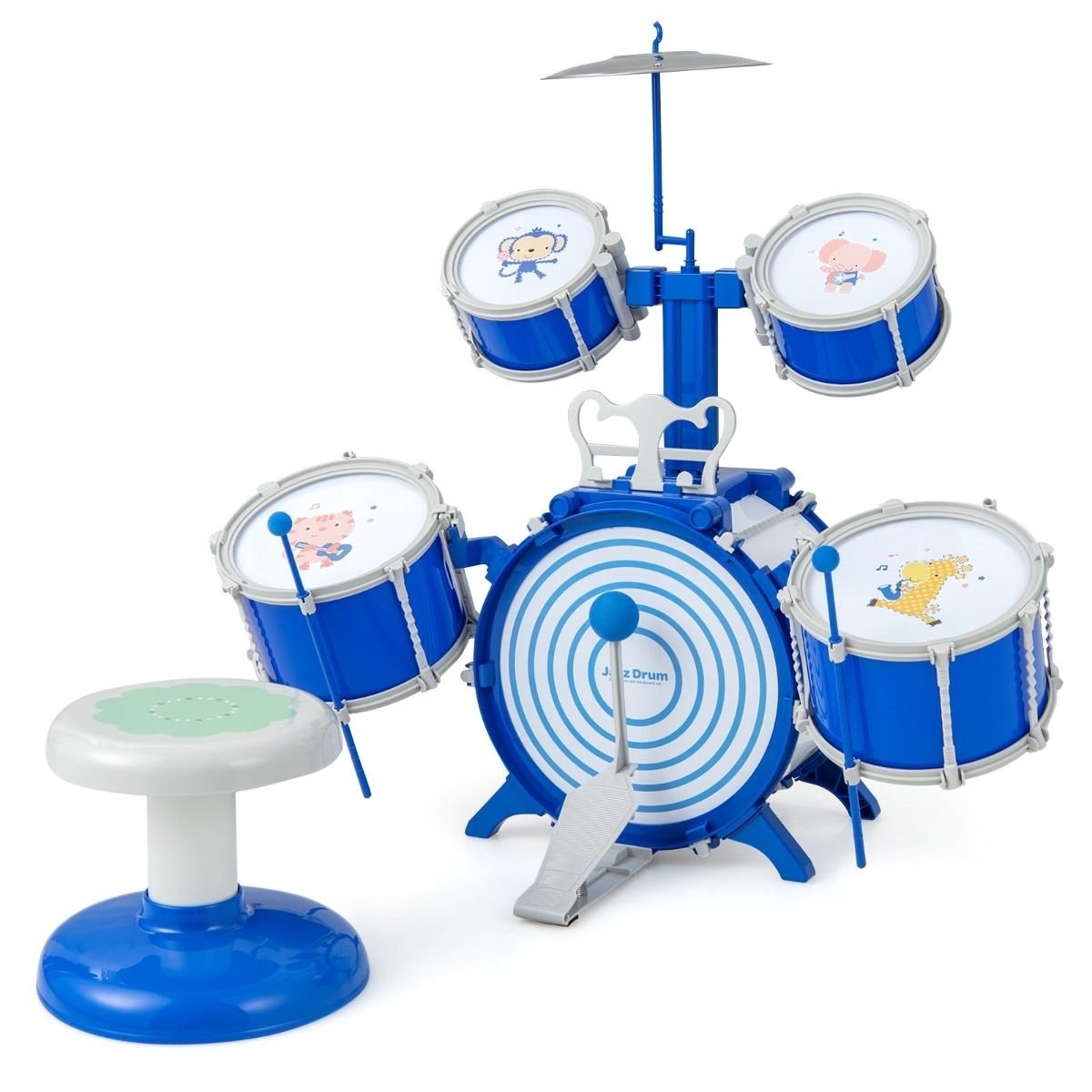 0783501426851 - Spielzeug-Trommelset für Kinder - mit Pedal und 2 Trommelstöcken - 67 x 35 x 65 cm - Blau