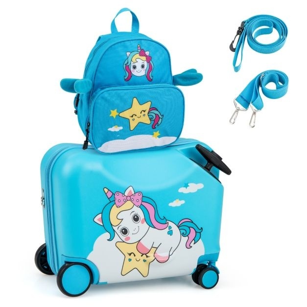 0783501427070 - 2er-Set Gepäck für Kinder - Kinderkoffer-Set Rollkoffer + Rucksack - Rollkoffer maximal 50KG - Rucksack maximal 8KG - Blau