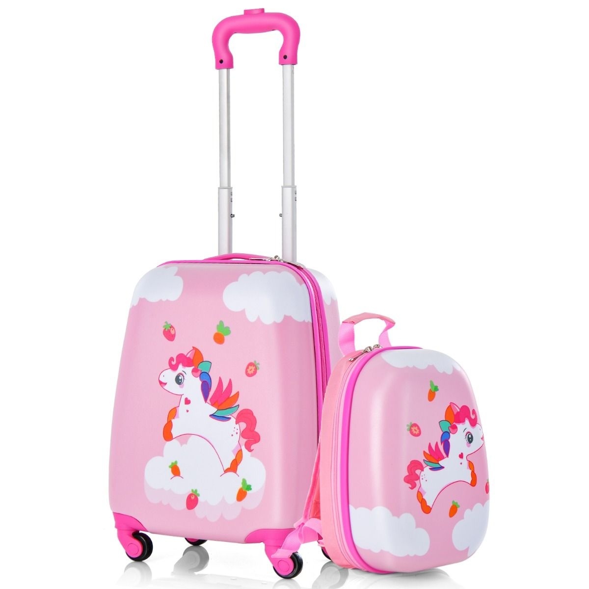 0783501427100 - 2-teiliger Kinderkoffer + Rucksack Kindertrolley - Hartschale Pink