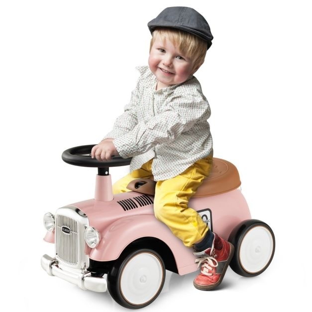 0783501428220 - Retro Kinderspielzeug Auto Funktionelles Lenkrad Stauraum unter dem Sitz Große EVA-Räder Bodenebene Walking Car mit niedlichen Aufklebern Rosa