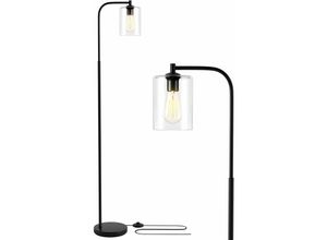 0783501434542 - Goplus - Stehlampe mit Fußschalter 168cm Stehleuchte mit Glasschirm & Metallbasis Standleuchte für Wohn- & Schlafzimmer E27-Fassung Schwarz