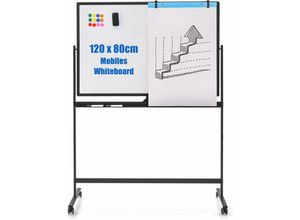 0783501438854 - Doppelseitiges mobiles Whiteboard 120 x 80 cm höhenverstellbares magnetisches Whiteboard mit Rollen Ständer und Stiftablage inkl Zubehör für