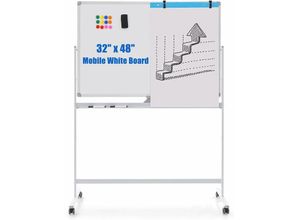 0783501438861 - Doppelseitiges mobiles Whiteboard 120 x 80 cm höhenverstellbares magnetisches Whiteboard mit Rollen Ständer und Stiftablage inkl Zubehör für