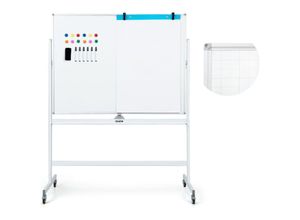 0783501438878 - Doppelseitiges mobiles Whiteboard 120 x 90 cm Trocken abwischbares magnetisches Whiteboard mit Gittermuster Rollen Ständer und Stiftablage inkl