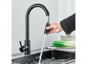 0783798512503 - Onyzpily - Wasserhahn Küche SchwarzHochdruck Küchenarmatur Ausziehbar Edelstahl Mischbatterie Küche mit Brause 2 Wasserstrahlarten 360° Drehbare