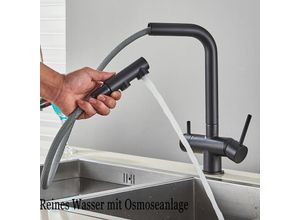 0783798515672 - Ausziehbarer Küchenarmatur Schwarz hoher Wasserdruck 360-Grad drehbarer Wasserhahn Einhandmischer zwei Strahlarten geeignet für Küchenspülen