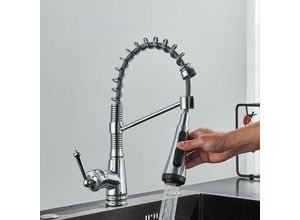 0783798516198 - Wasserhahn KücheChrom Hochdruck Küchenarmatur mit Herausziehbarer Brause Ausziehbar Armatur Mischbatterie Spültischarmatur 360° Schwenkbar Zwei