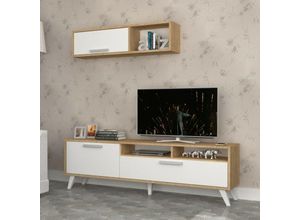 0784196606023 - Toscohome - TV-Ständer Schrank 180cm Farbe Eiche und weiß - Slim D2306TV180M109