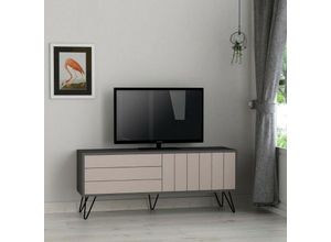 0784196609734 - Toscohome - TV-Ständer 139 cm mit zwei Klapptüren in Anthrazit und Taubengrau - Piccadilly