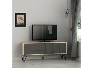 0784196609758 - Toscohome - TV-Ständer 139 cm mit zwei Klapptüren anthrazit und Eiche - Piccadilly