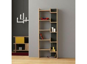 0784196610082 - Toscohome - Bücherregal aus Holz 69x162h cm Eiche und Anthrazit - Oppa