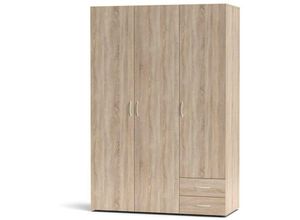 0784196610686 - 120x177h cm Kleiderschrank aus Holz mit drei Türen und zwei Schubladen Sonoma Eiche Farbe - Seba