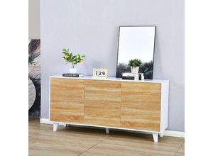 0784196610822 - Toscohome - Sideboard aus Holz 154 cm mit drei Türen in Eiche und weißem Rahmen - Moran