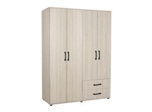 0784196611140 - Holz Kleiderschrank 120x170h cm mit 4 Türen und 2 Schubladen Eiche Farbe - GRD4422023