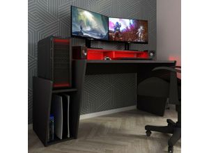 0784196611461 - Toscohome - Wendbarer Gamers Desk in Anthrazit mit doppelter Ablage und LED-Beleuchtung