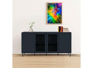 0784196611690 - Toscohome - 180cm modernes Sideboard mit Glastüren und Einlegeböden blau navy - Caracas