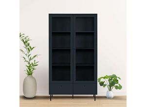 0784196611706 - Toscohome - Vitrine mit 2 Glastüren und Schublade blau navy 183x100cm - Caracas