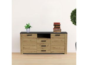 0784196612345 - Toscohome - Sideboard mit 2 Türen und 3 Schubladen in Eiche und Anthrazit - Follow