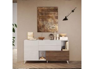 0784196612475 - Toscohome - Sideboard mit Türen und Schubladen 180 cm weiß und mercure - Marion