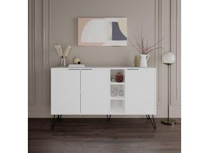 0784196612772 - Toscohome - Sideboard mit 3 Türen und offenen Fächern weiß 142x83H cm - Clara