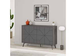 0784196613113 - Sideboard mit geometrischem Design und 4 Türen 123 cm anthrazit - Dune