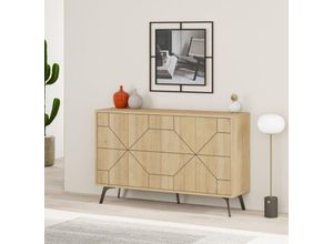 0784196613120 - Toscohome - Sideboard mit geometrischem Design und 4 Türen 123 cm Eiche Farbe - Dune