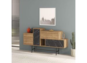 0784196613151 - Sideboard mit Holztüren und Schubladen mit schwarzem Marmoreffekt 160 cm - Hermes