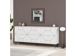 0784196613267 - Toscohome - Sideboard mit Türen und geometrischem Design 184 cm weiß - Dune