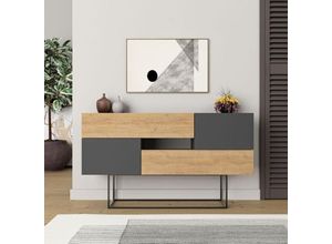 0784196613304 - Toscohome - Sideboard mit Türen und Schubladen in Eiche und Anthrazit 145 cm - Eros