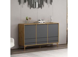 0784196613434 - Sideboard mit Türen Farbe Eiche und Anthrazit 150x90H cm - Lerry