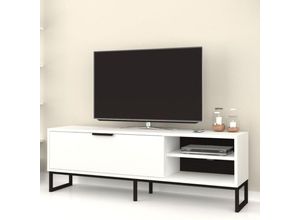 0784196615643 - Toscohome - Weißer TV-Ständer mit gusseisernen Details 140 cm - Way