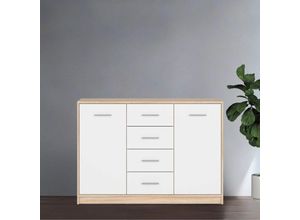 0784196615650 - Toscohome - Sideboard im skandinavischen Stil 2 Türen und 4 Schubladen in Eiche und weiß 119 cm - Nepo