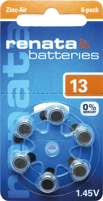 0785618602111 - RENATA AIR 13 - Hörgerätebatterie Zink-Luft 79 x 54 mm Aid 13 6er-Pack