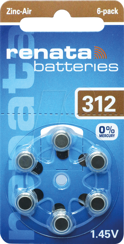 0785618603118 - RENATA AIR 312 - Hörgerätebatterie Zink-Luft 79 x 36 mm Aid 312 6er-Pack