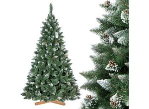 0785983100564 - Fairytrees - Weihnachtsbaum künstlich 220cm Kiefer mit Christbaum Holzständer Tannenbaum künstlich mit Natur-Weiss beschneit Made in eu