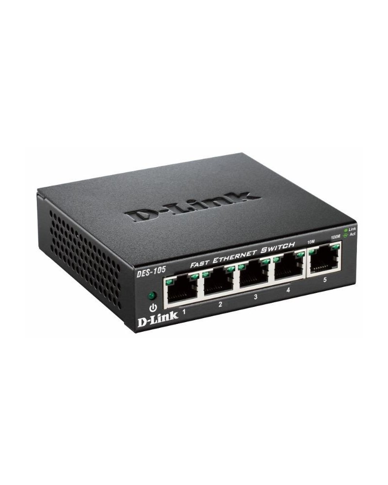 0790069368189 - D-Link DES-105 - Netzwerk-Switch mit 5-Port LAN Fast Ethernet 10 100 Mbps RJ-45 unverwaltbar Layer 2 Metallgehäuse Farbe schwarz