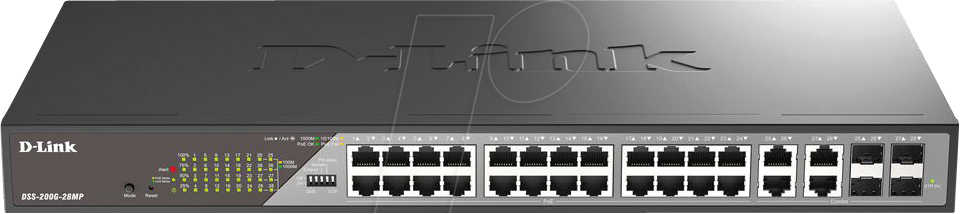 0790069471803 - D-Link DSS 200G-28MP - Switch - managed - 24 x 10 100 1000 (PoE) + 4 x 1000Base-T (Kombi) - an Rack montierbar - PoE (370 W)