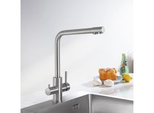 0792134589697 - Cecipa - Küchenarmatur 3 Wege Wasserhahn Küche 360° Schwenkbar Hochdruckarmatur Trinkwasserhahn mit 2 Hebel 3 in 1 Mischbatterie für Osmoseanlagen