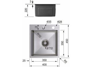 0792134589840 - Cecipa - Spülbecken 4045 cm ab 40er Unterschrank Küchenspüle mit Über- und Ablaufgarnitur Edelstahl Einbauspüle 304 Poliert Ohne Seifenspender