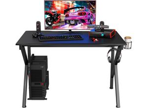 0794094540947 - Gaming Tisch 115 cm K-foermiger Gamingtisch mit Kopfhoererhaken & Tassenhalter & Kabelmanagement ergonomischer Computertisch mit verstellbaren