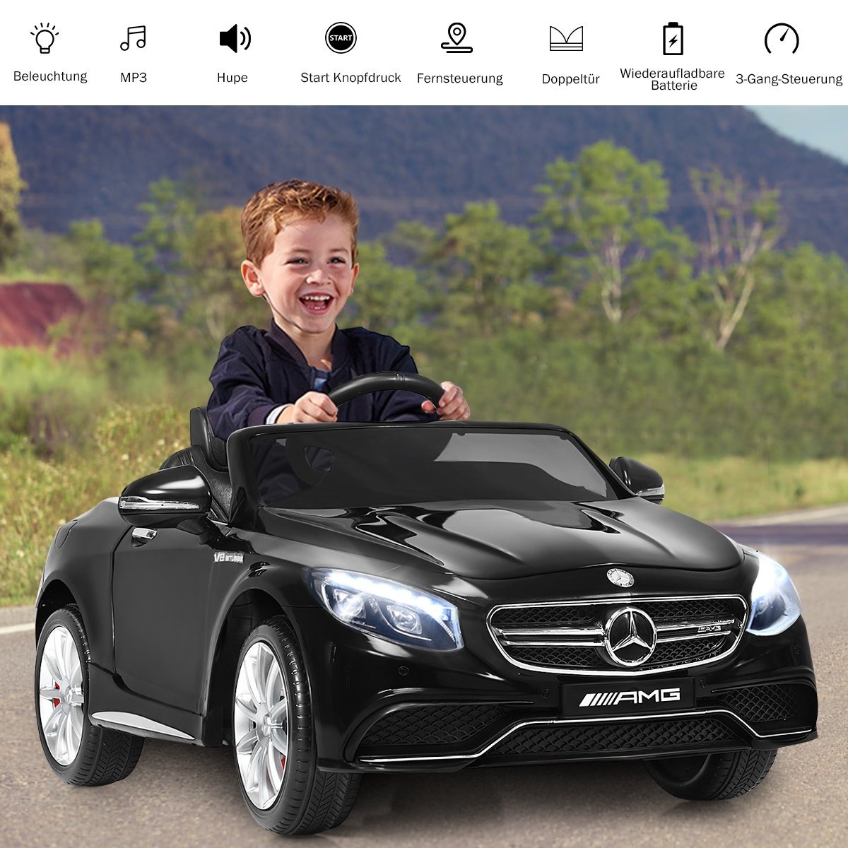 0794094541074 - 12V Mercedes Benz Kinderauto mit 24G-Fernbedienung 3 Gang Elektroauto 2-5km h mit Musik Hupe MP3 und led Scheinwerfer Kinderfahrzeug für Kinder