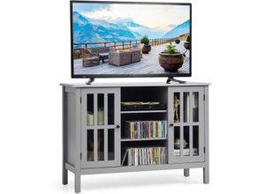 0794094541548 - 3-stufiger tv Schrank 109cm Fernsehschrank Holz TV-Staender Fernseher Sideboard Fernsehtisch mit Türen und Regale - Costway