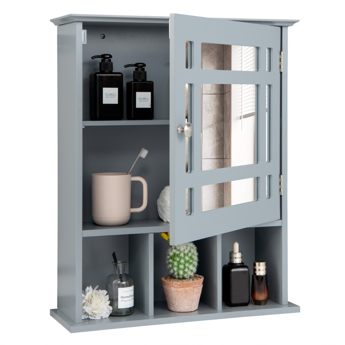 0794094541609 - Costway Hängeschrank Badezimmerschrank mit verstellbarem Sockel 50 x 16 x 61 cm grau