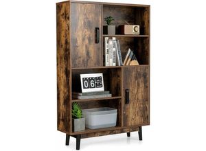 0794094541791 - Bücherschrank mit 2 Türen und 4 offene Regale Bücherregal Holz Standregal Holzregal Aufbewahrungsregal für Wohnzimmer Arbeitszimmer 80x24x120cm