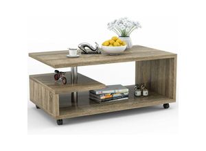 0794094542071 - 3 Ebenen Couchtisch aus Holz auf Rollen Beistelltisch modern 105 x 60 x 46 cm Natur - Costway